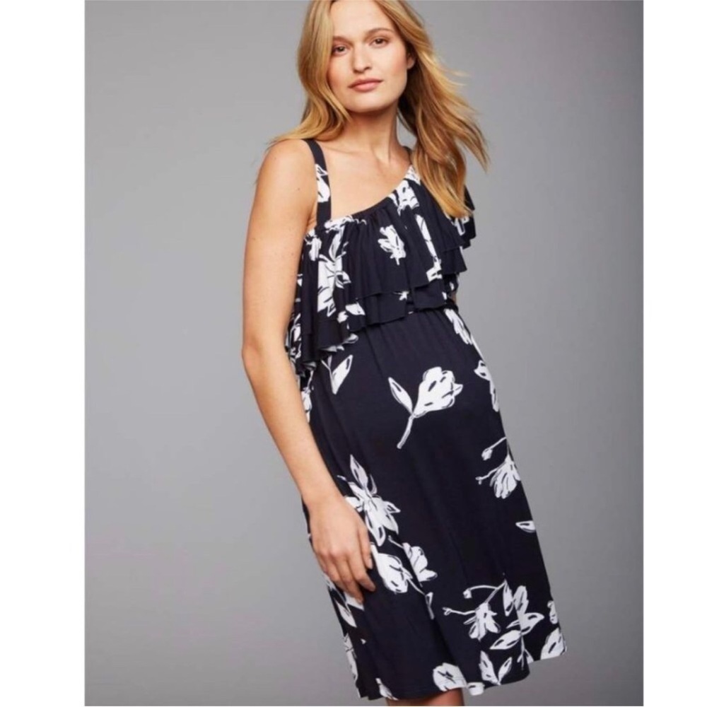 Pietro Brunelli One Shoulder Maternity Dress Black Floral Size Small New‎